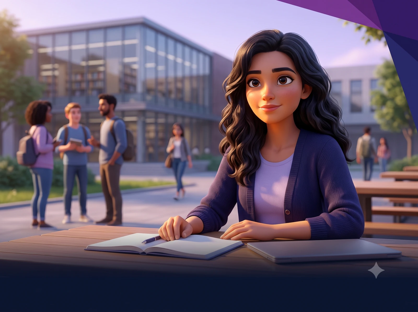 An adult university student studying outdoors on campus